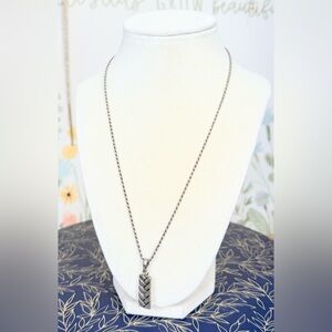 Stainless Steel Chevron Bar Pendant Modern Necklace Silver Tone Rope Chain
